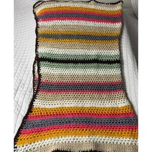 Rainbow Afghan Crochet Knit Vintage Throw Blanket 44” X 56”